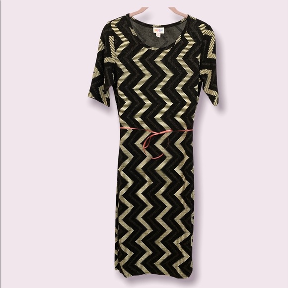 LulaRoe Black With Gold Shimmer Short Sleeves Dress S/M - Picture 4 of 4